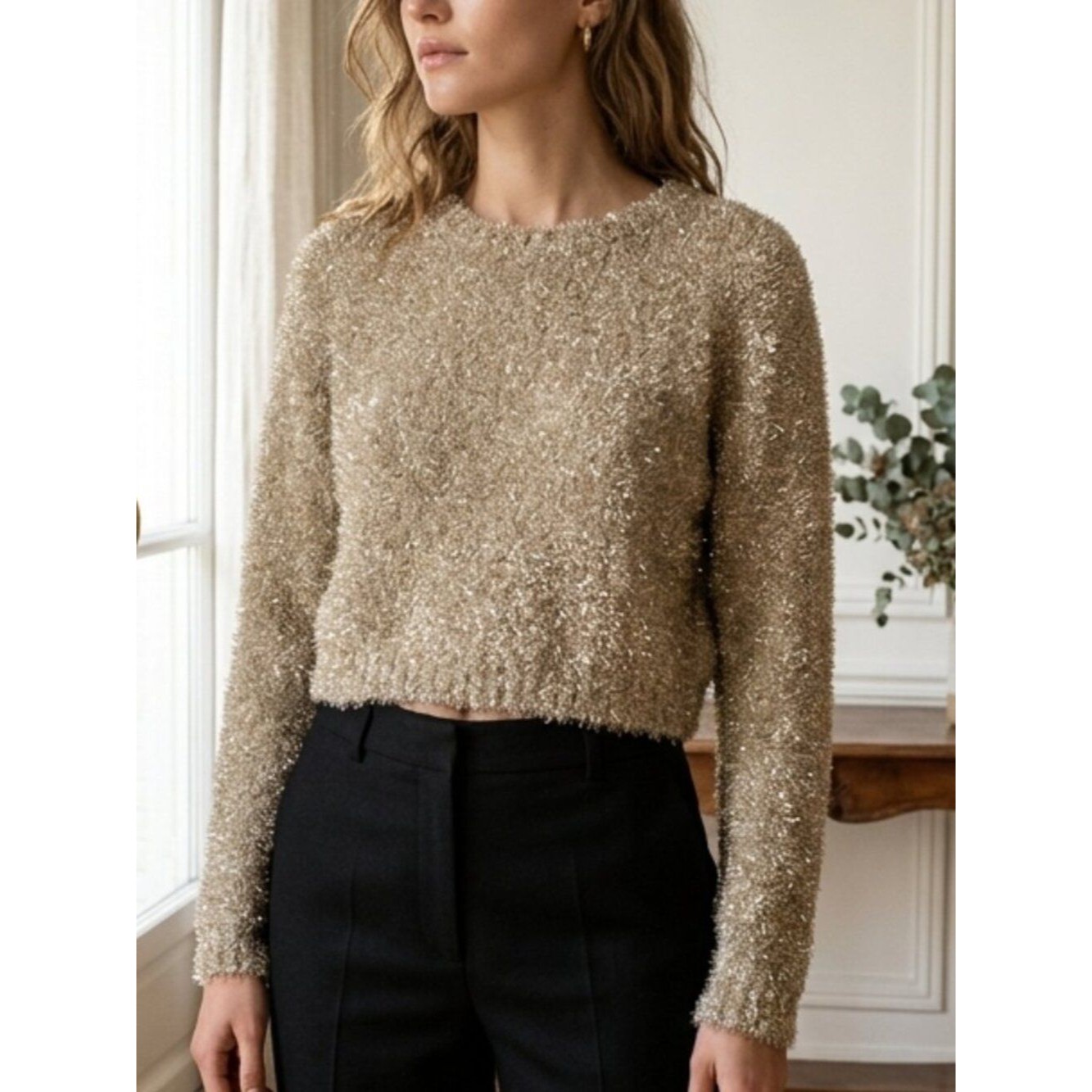 All Saints Rosetta Tinsel Short Metallic Sweater Size Medium